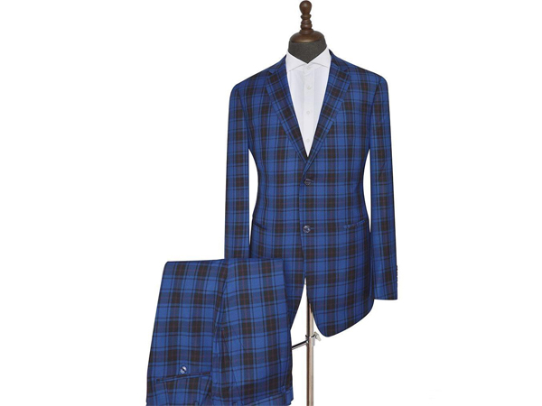 Costume homme bleu à carreaux, 2 pièces, coupe ajustée | E-G Creation Paris