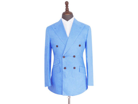 Costume croisé lin/laine Coupe croisée Bleu ciel | E-G Creation Paris